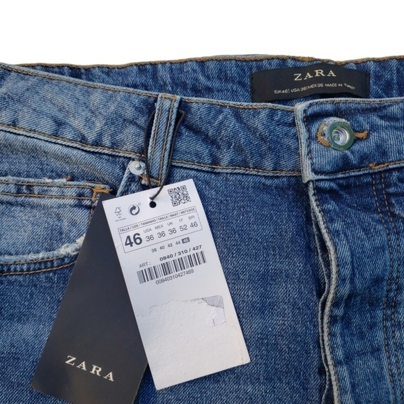NWT Zara denim phrase striped side button fly jeans size 46 - Picture 2 of 7